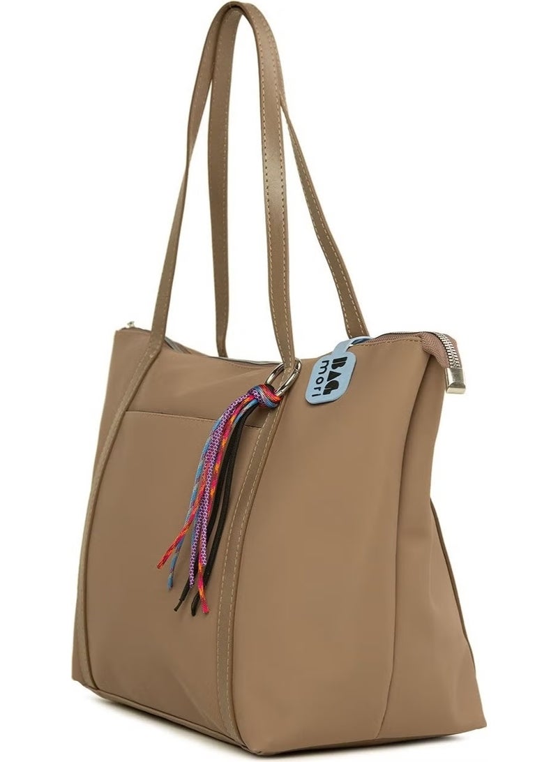Bagmori Mink Colored Satin Tote Bag with Tassel Detail - Image 2